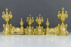 Outlet Pamono Louis XVI Style Bronze Fireplace Set from Charles Casier, Set of 5