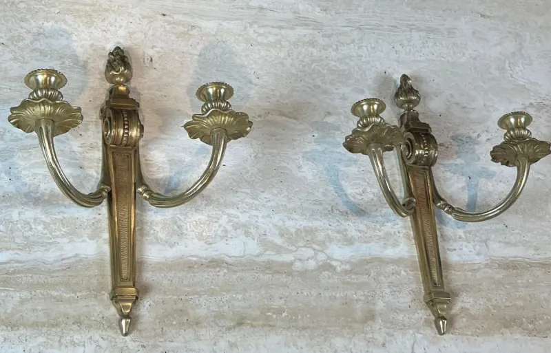 Pamono Louis XVI Style Bronze Wall Lights, Set of 2