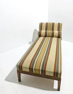 Pamono Louis XVI Style Chaise Longue in Wood and Multicolored Fabric with Brass Accessories, 1890s><noscript><img width=