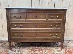 Discount Pamono Louis Xvi Style Chest of Drawers in Mahogany and Brass Trim, White Carrara Marble