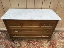 Discount Pamono Louis Xvi Style Chest of Drawers in Mahogany and Brass Trim, White Carrara Marble