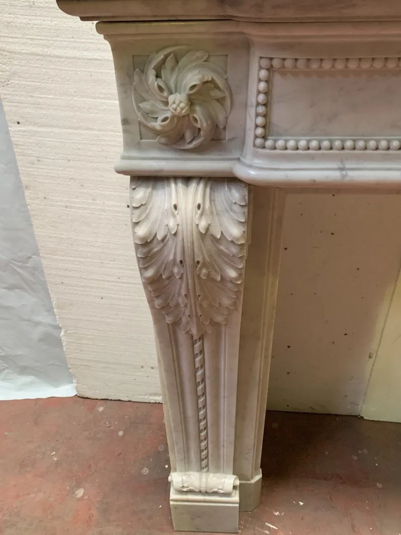 Pamono Louis XVI Style Fireplace in White Carrara Marble, 19th Century> Fireplaces And Mantels