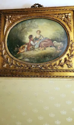 Pamono Louis XVI Style French Screen in Gilded Wood with Oil Painting and Ground Glass><noscript><img width=