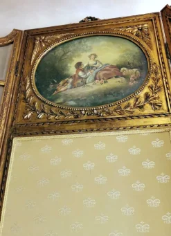 Pamono Louis XVI Style French Screen in Gilded Wood with Oil Painting and Ground Glass><noscript><img width=