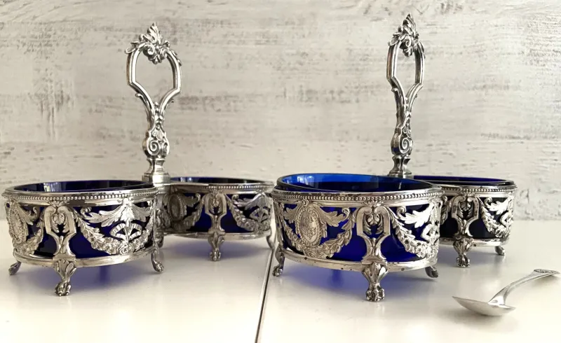 Pamono Louis XVI Style Silver Salt Cellars from Georges Bachelet, 1880s, Set of 2> Salt & Pepper Shakers