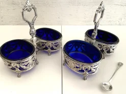 Pamono Louis XVI Style Silver Salt Cellars from Georges Bachelet, 1880s, Set of 2><noscript><img width=
