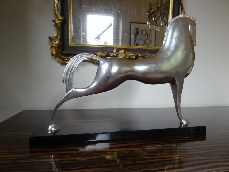 New Pamono Lovet-Lorski, Modernist Art Deco Style Horse, Bronze on Marble Base, 1970s