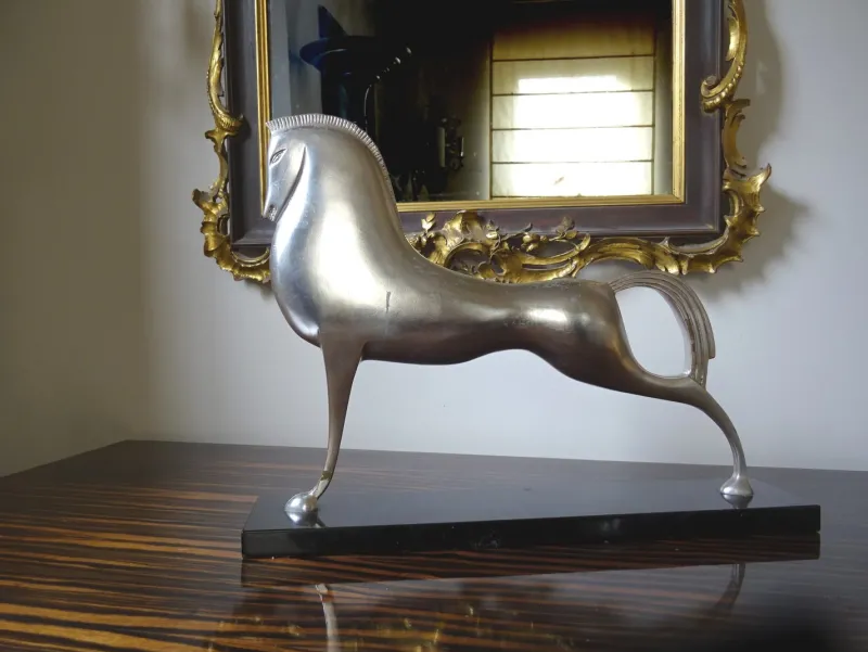 New Pamono Lovet-Lorski, Modernist Art Deco Style Horse, Bronze on Marble Base, 1970s
