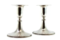 Pamono Low Candlesticks in Silver, Set of 2> Candleholders