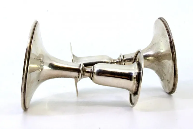 Pamono Low Candlesticks in Silver, Set of 2> Candleholders