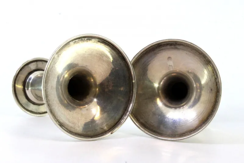 Pamono Low Candlesticks in Silver, Set of 2> Candleholders