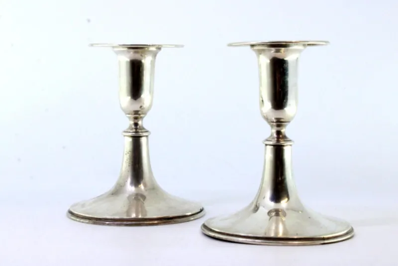 Pamono Low Candlesticks in Silver, Set of 2> Candleholders