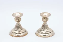 Pamono Low Fluted Silver Candlesticks, Set of 2> Candleholders