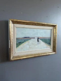Pamono Low Horizon Street Scenes, 1950s, Paint & Lacquer & Linen, Framed><noscript><img width=