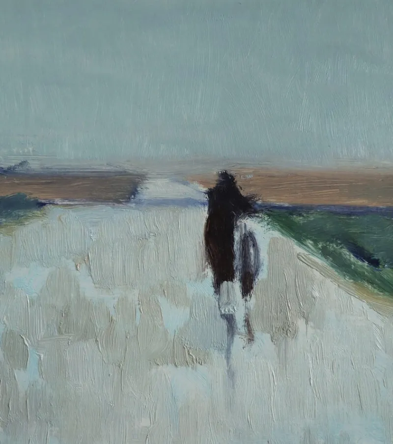 Pamono Low Horizon Street Scenes, 1950s, Paint & Lacquer & Linen, Framed> Minimalist