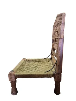 Outlet Pamono Low Indian Hand-Carved Chairs with Elephant Backrests, 1950s, Set of 2