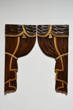 Best Pamono Low Relief Wooden Sculptered and Gilded Curtains, 1920s, Set of 2
