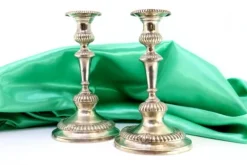 Pamono Low Silver Candlesticks with Fluted Reliefs, Set of 2> Candleholders
