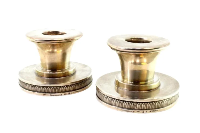 Discount Pamono Low Silver Candlesticks with Relief Friezes, Set of 2