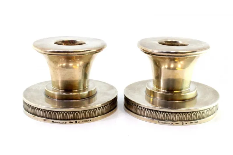 Discount Pamono Low Silver Candlesticks with Relief Friezes, Set of 2
