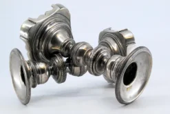 Pamono Low Silver Candlesticks with Turned Stems and Friezes on the Cut-Out Bases, Set of 2><noscript><img width=