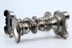 Pamono Low Silver Candlesticks with Turned Stems and Friezes on the Cut-Out Bases, Set of 2><noscript><img width=