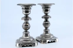 Pamono Low Silver Candlesticks with Turned Stems and Friezes on the Cut-Out Bases, Set of 2><noscript><img width=