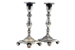 Pamono Low Silver Candlesticks with Fluted Reliefs, Set of 2> Candleholders