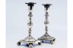 Pamono Low Silver Candlesticks with Fluted Reliefs, Set of 2> Candleholders