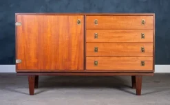 Pamono Low Teak Sideboard with Brass Handles by Peter Løvig Nielsen, 1960s><noscript><img width=