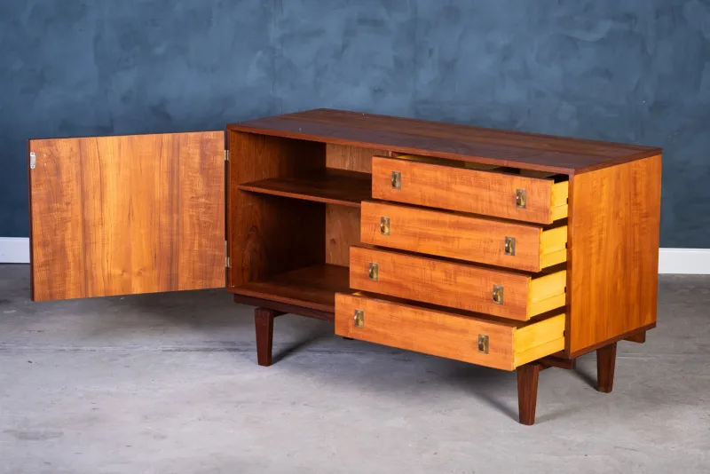 Pamono Low Teak Sideboard with Brass Handles by Peter Løvig Nielsen, 1960s> Sideboards & Buffets