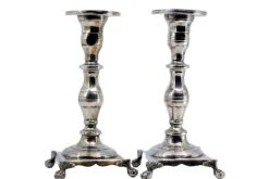Pamono Low Turned Silver Candlesticks with Hexagonal Shafts, Set of 2> Candleholders