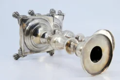 Pamono Low Turned Silver Candlesticks with Hexagonal Shafts, Set of 2><noscript><img width=