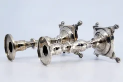 Pamono Low Turned Silver Candlesticks with Hexagonal Shafts, Set of 2><noscript><img width=
