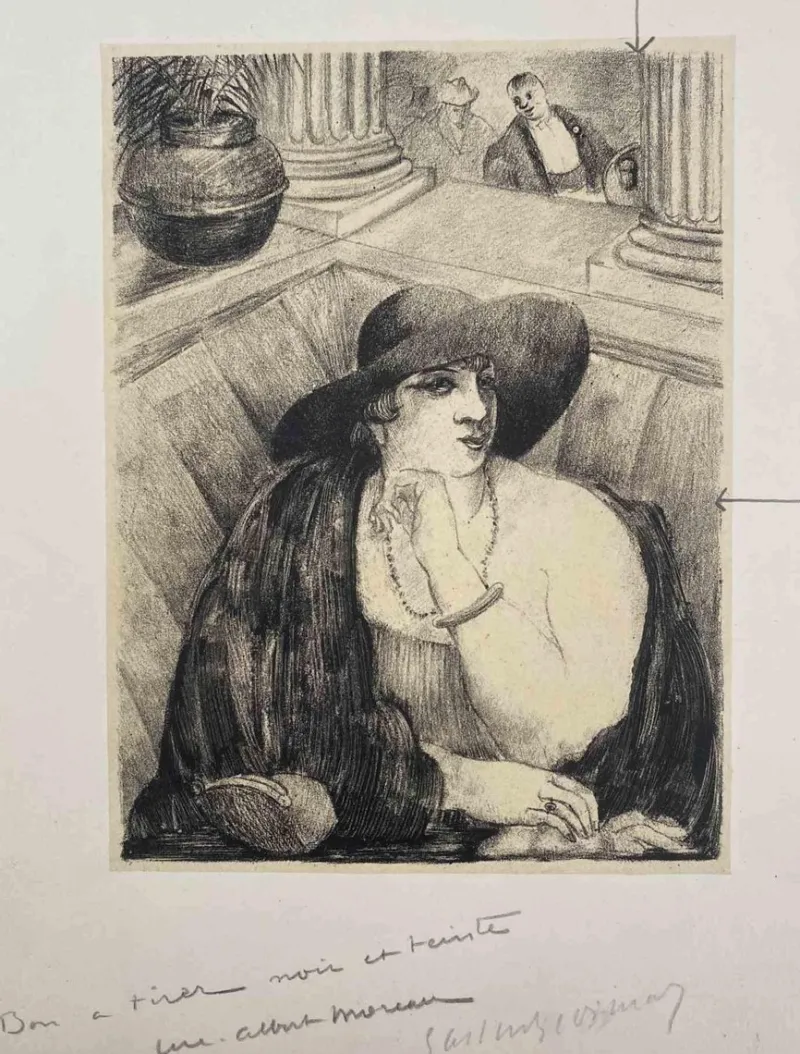 Pamono Luc-Albert Moreau, Lady in Saloon, Original Lithograph, Early 20th Century> Old Masters