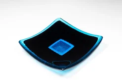 Pamono Luce Q20 Black & Aquamarine Murano Glass Plate by Stefano Birello for VeVe Glass, 2019