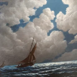Pamono Lucien Boulnois, Sailing Ship in the Moonlight, 1890s, Oil on Canvas, Framed