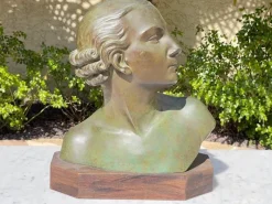 Sale Pamono Lucien Charles Edouard Alliot, Bust of Art Deco Woman, Bronze