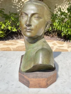 Sale Pamono Lucien Charles Edouard Alliot, Bust of Art Deco Woman, Bronze