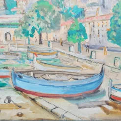 Clearance Pamono Lucien Genin, Port of Villefranche Sur Mer, Watercolor, Mid-20th Century, Framed