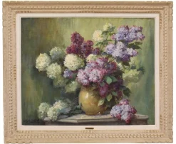 Best Pamono Lucien Gilbert Darpy, Lilac Flowers, Oil on Canvas, 20th Century, Framed