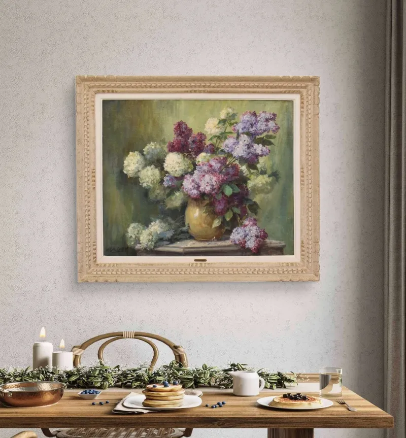Best Pamono Lucien Gilbert Darpy, Lilac Flowers, Oil on Canvas, 20th Century, Framed