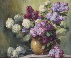 Best Pamono Lucien Gilbert Darpy, Lilac Flowers, Oil on Canvas, 20th Century, Framed