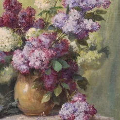 Best Pamono Lucien Gilbert Darpy, Lilac Flowers, Oil on Canvas, 20th Century, Framed