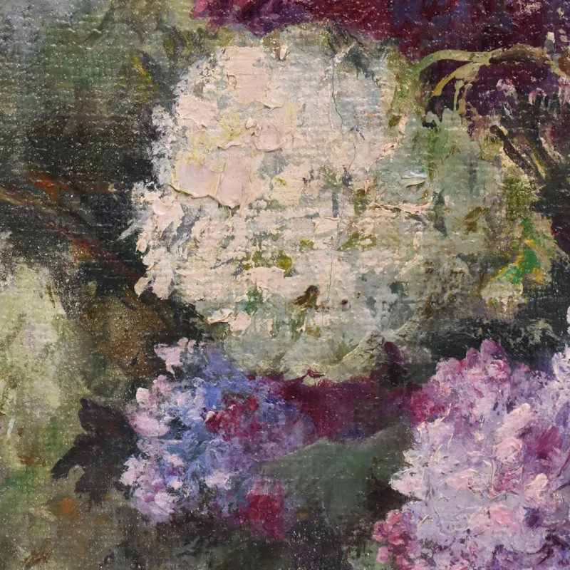 Best Pamono Lucien Gilbert Darpy, Lilac Flowers, Oil on Canvas, 20th Century, Framed