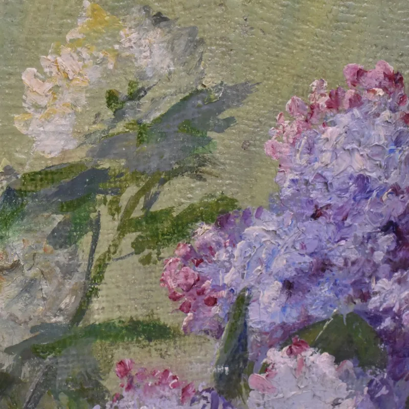 Best Pamono Lucien Gilbert Darpy, Lilac Flowers, Oil on Canvas, 20th Century, Framed