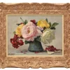 Pamono Lucien Gilbert Darpy, Small Rose Flowers, Oil on Canvas, 20th Century, Framed> Art Deco