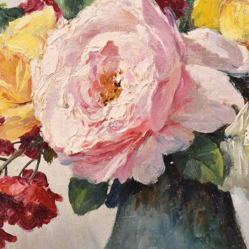 Pamono Lucien Gilbert Darpy, Small Rose Flowers, Oil on Canvas, 20th Century, Framed> Art Deco