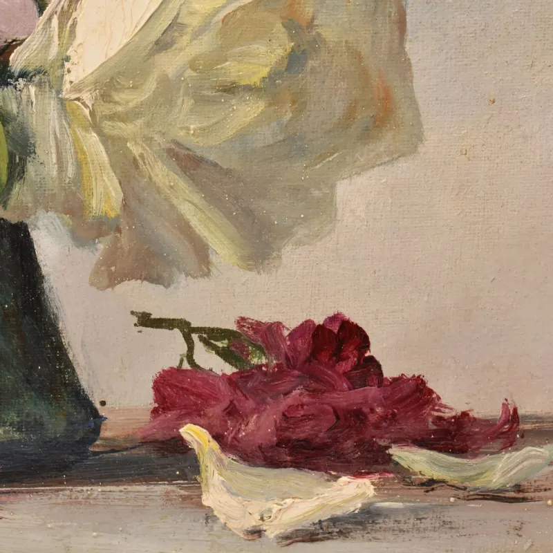 Pamono Lucien Gilbert Darpy, Small Rose Flowers, Oil on Canvas, 20th Century, Framed> Art Deco