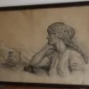 Pamono Lucien Jonas, Coal Miner's Wife, Charcoal Drawing, 1934, Framed> Old Masters|Classical